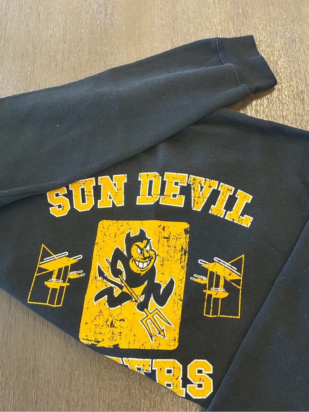 Arizona sun devils sweatshirt Black Crewneck with Yellow Devils Graphic
